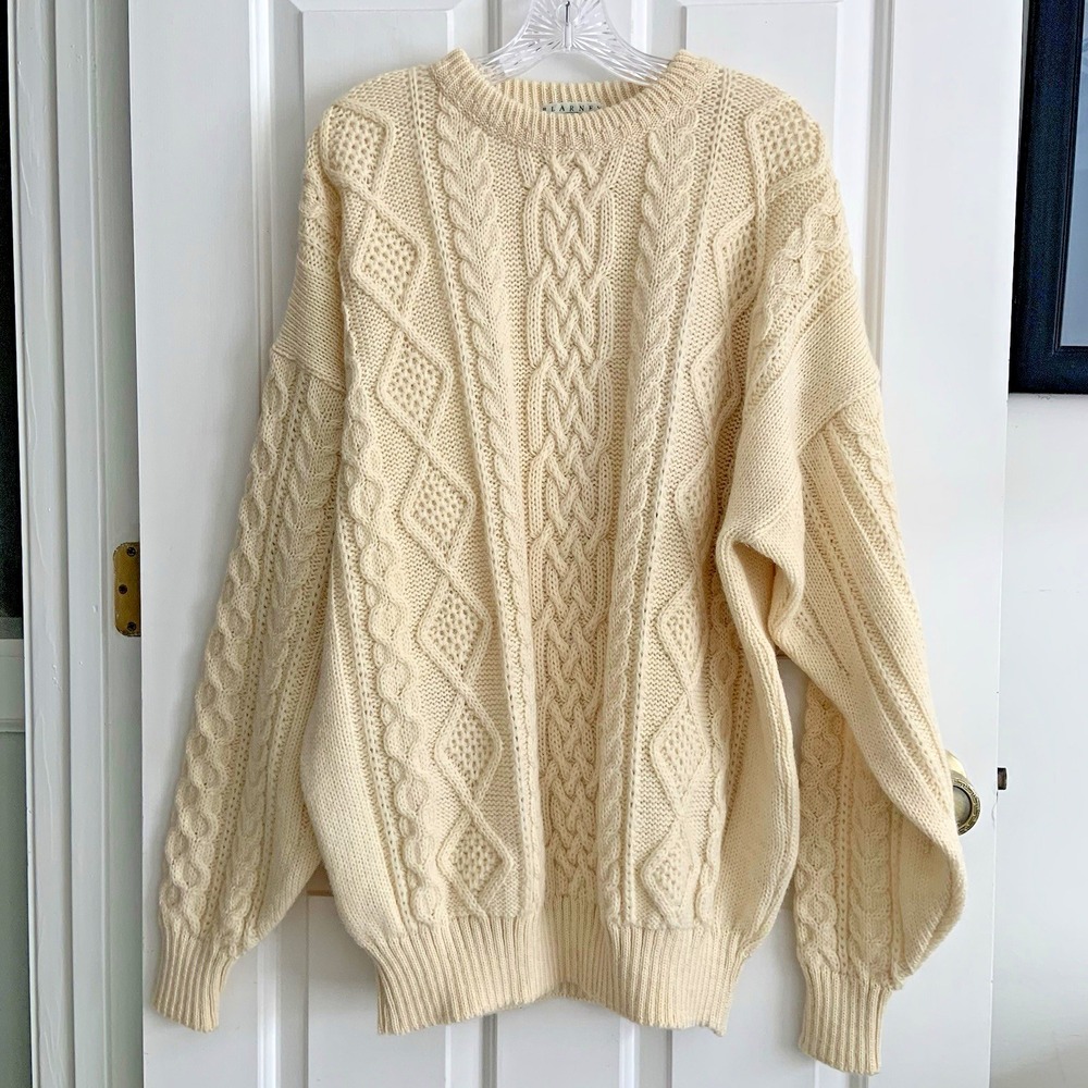 Blarney Woolen Mills Creme White Wool Cable Knit Chunky Sweater Men sz XXL EUC - Picture 1 of 8